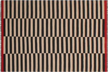 Flat Weave Kilim, Antique, Navaho, Vintage, Handmade, Modern Kilim Beige Black Hand-Woven Rectangle 100% Wool Area Rug 6 x 8